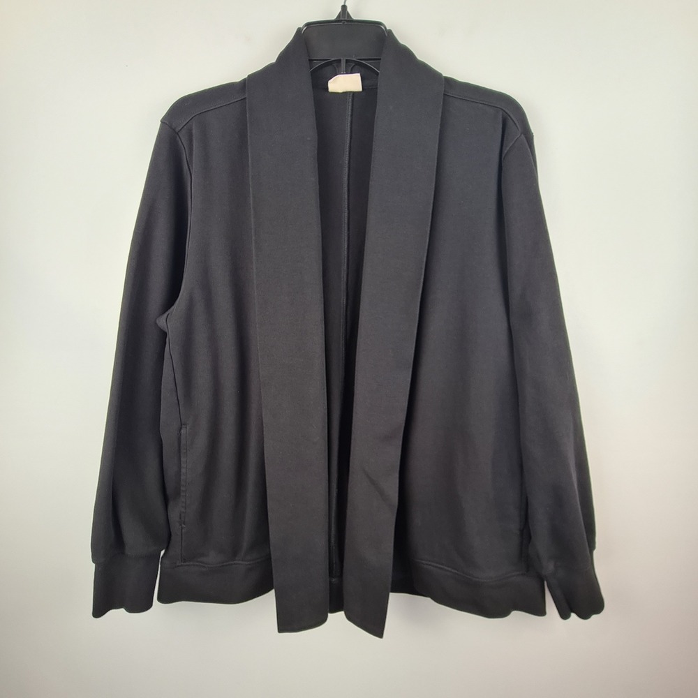 Pact Womens Black 100% Organic Cotton Shawl Collar Open Front Cardigan Jacket M